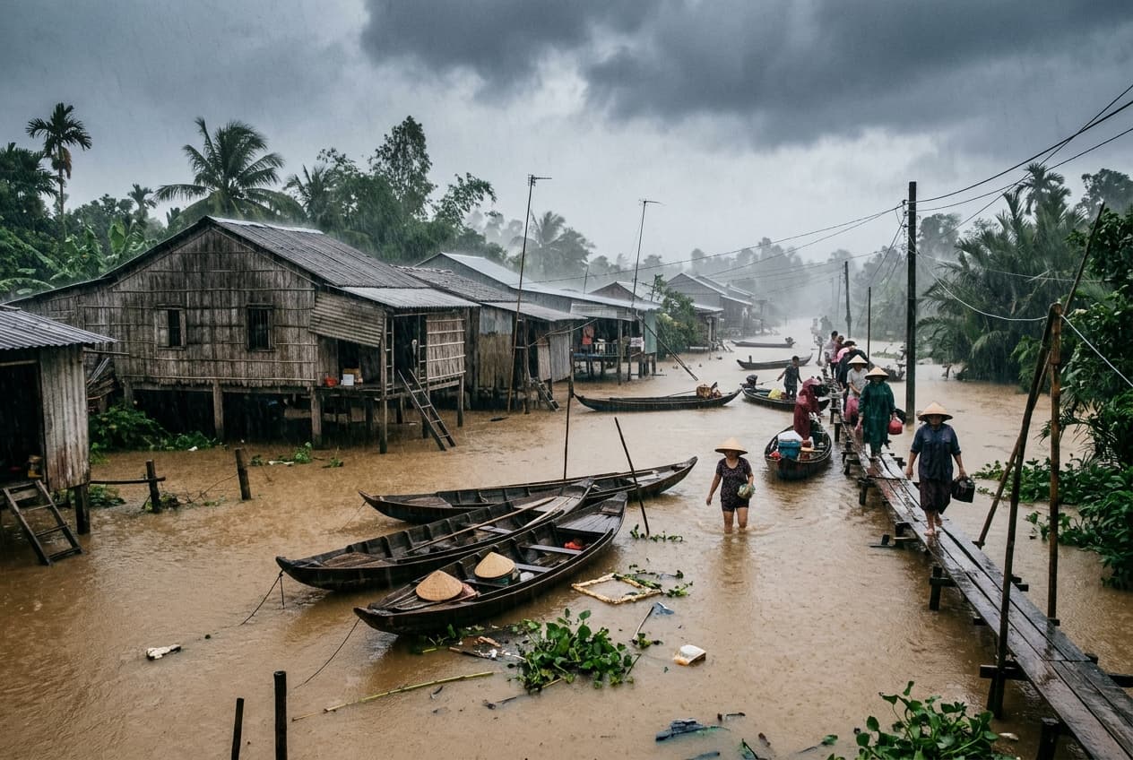 Mekong Delta Battered By Tropical Storm, Two Fishermen Drowned, Houses Flooded, Rescue Boats Deployed Mekong Delta Battered By Tropical Storm, Two Fishermen Drowned, Houses Flooded, Rescue Boats Deployed