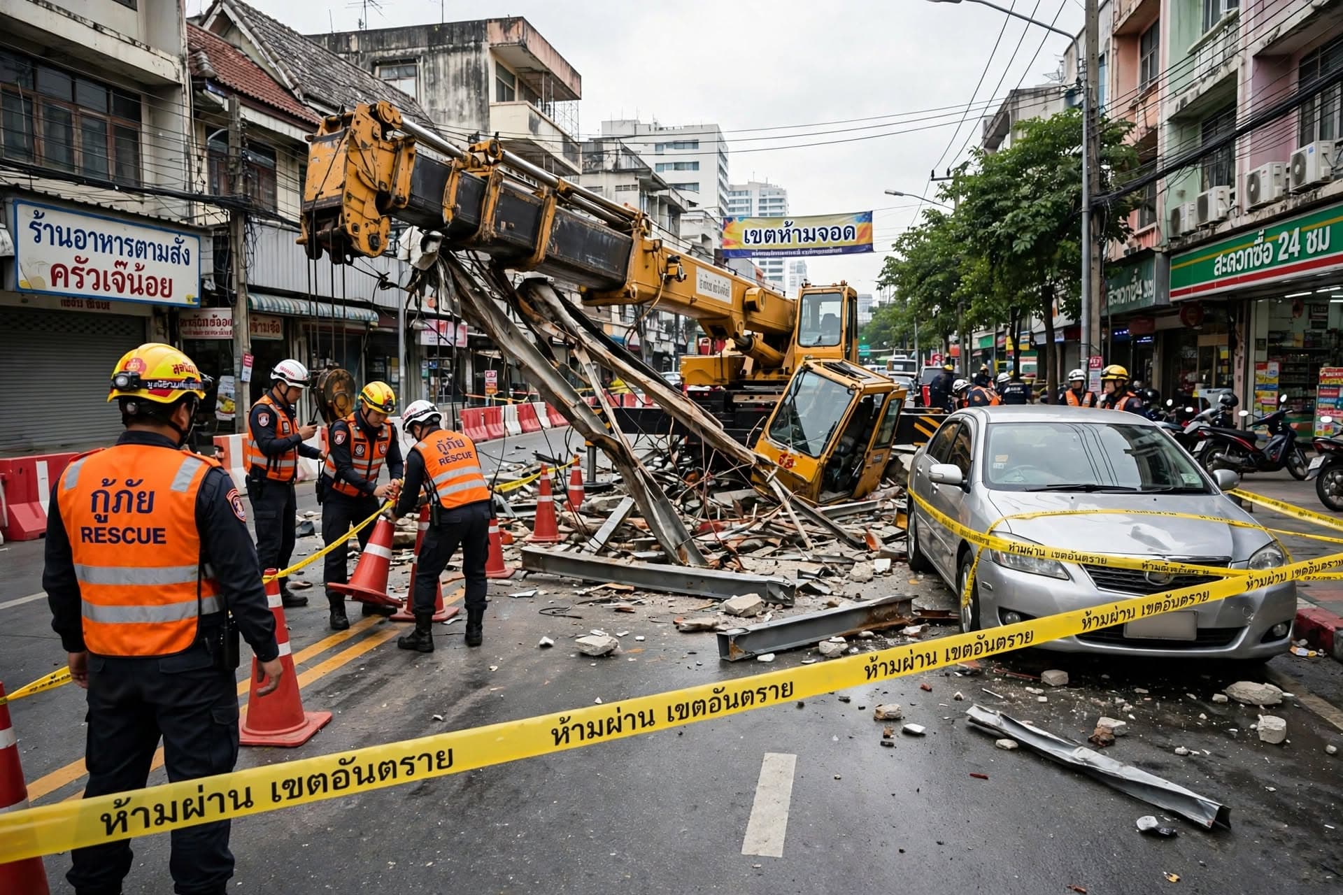 Construction Crane Snaps In Bangkok, Crashes Onto Traffic Lane, Multiple Vehicles Crushed, Drivers Injured Today Construction Crane Snaps In Bangkok, Crashes Onto Traffic Lane, Multiple Vehicles Crushed, Drivers Injured Today