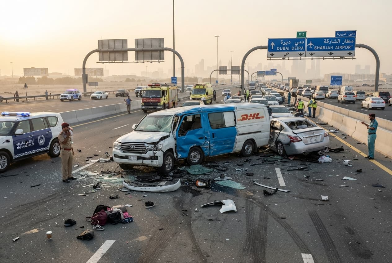 Highway Multi-Vehicle Smash: Low Visibility Crash on Sheikh Zayed Road Leaves One Dead Highway Multi-Vehicle Smash: Low Visibility Crash on Sheikh Zayed Road Leaves One Dead