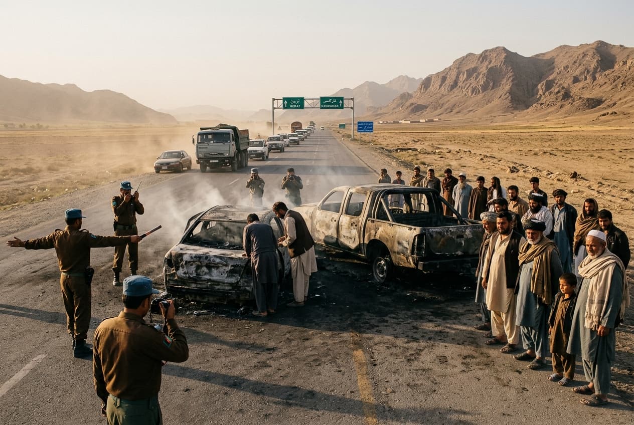 Fatal Traffic Crash Claims Four Lives, As Highway Collision Leaves Wreckage Near Kandahar City Fatal Traffic Crash Claims Four Lives, As Highway Collision Leaves Wreckage Near Kandahar City