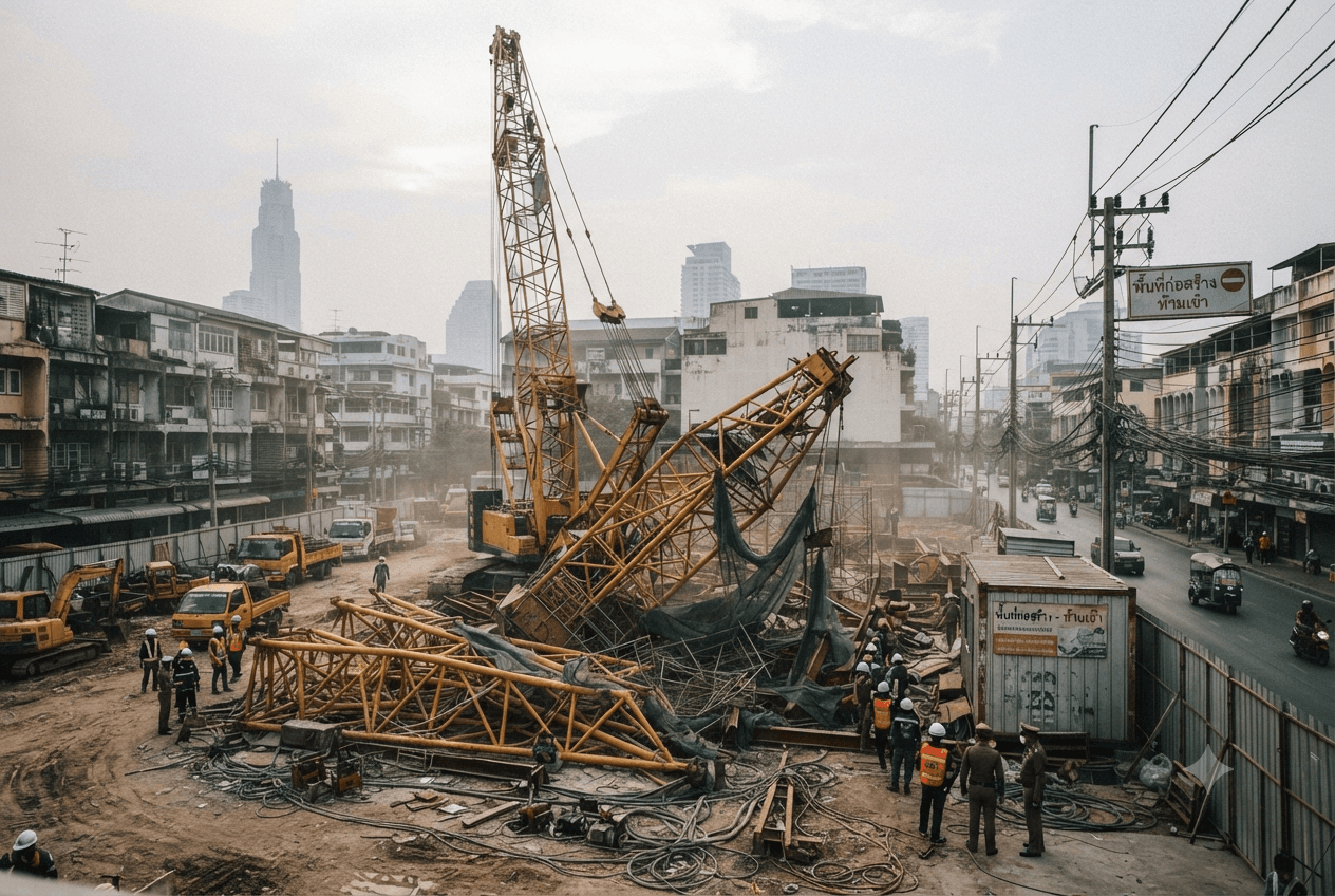 Construction Tragedy In Bangkok: Two Workers Killed After Crane Collapses At City Building Site Construction Tragedy In Bangkok: Two Workers Killed After Crane Collapses At City Building Site