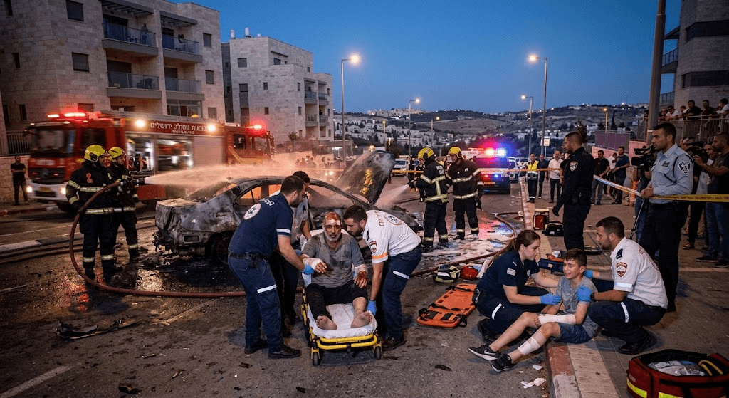 Inferno in Armon HaNatziv: Two Injured After Vehicle Explodes in Jerusalem Inferno in Armon HaNatziv: Two Injured After Vehicle Explodes in Jerusalem