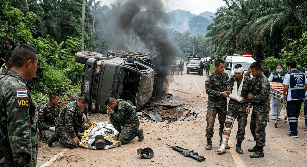 Deadly Ambush in Narathiwat: 2 Defense Volunteers Killed, 16 Injured in Insurgent Attack Deadly Ambush in Narathiwat: 2 Defense Volunteers Killed, 16 Injured in Insurgent Attack
