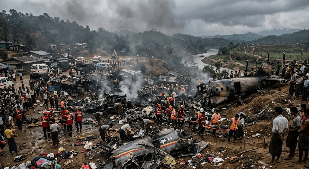 Tragedy Near the Border: 50 Dead After Plane Crashes in Myanmar Near Bangladesh Tragedy Near the Border: 50 Dead After Plane Crashes in Myanmar Near Bangladesh