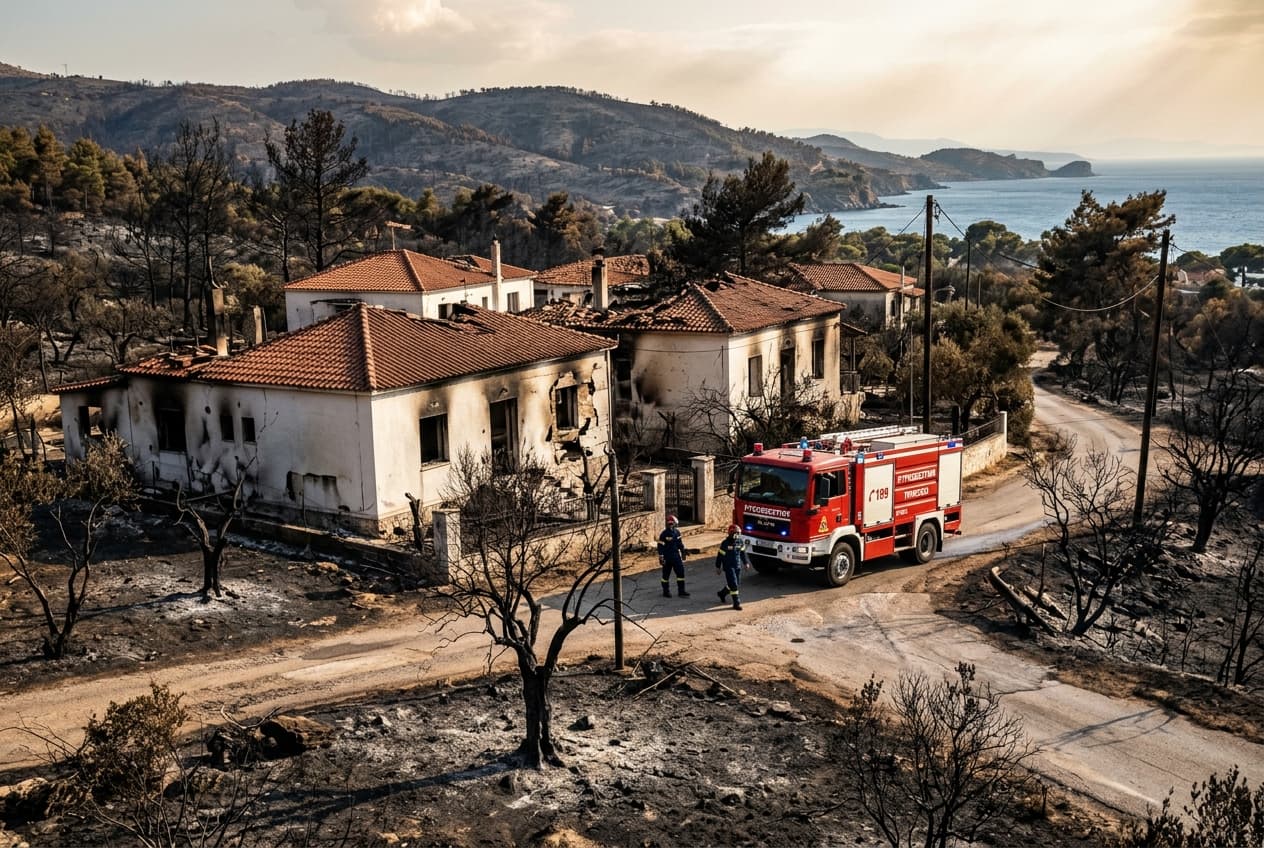 Wildfire Rages Near Homes in Greece: High Winds Fan Flames as Three Firefighters Suffer Smoke Inhalation Wildfire Rages Near Homes in Greece: High Winds Fan Flames as Three Firefighters Suffer Smoke Inhalation