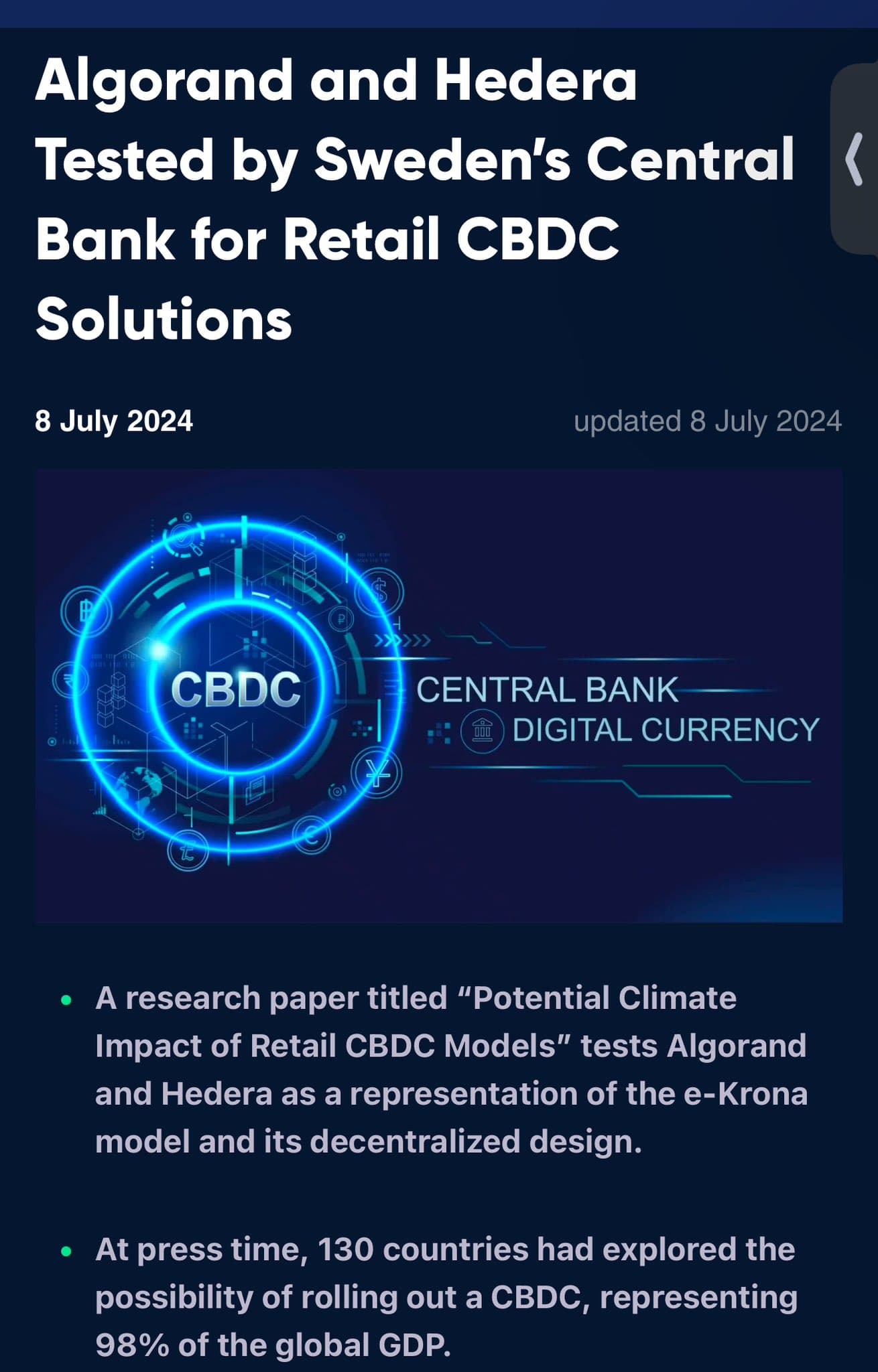 Headline Stealer: Algorand and Hedera Redefine Sweden’s Retail CBDC Era! Headline Stealer: Algorand and Hedera Redefine Sweden’s Retail CBDC Era!
