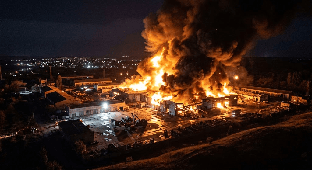 Blaze Behind Enemy Lines: Massive Fire Erupts at Russian Military Site in Occupied Luhansk Blaze Behind Enemy Lines: Massive Fire Erupts at Russian Military Site in Occupied Luhansk