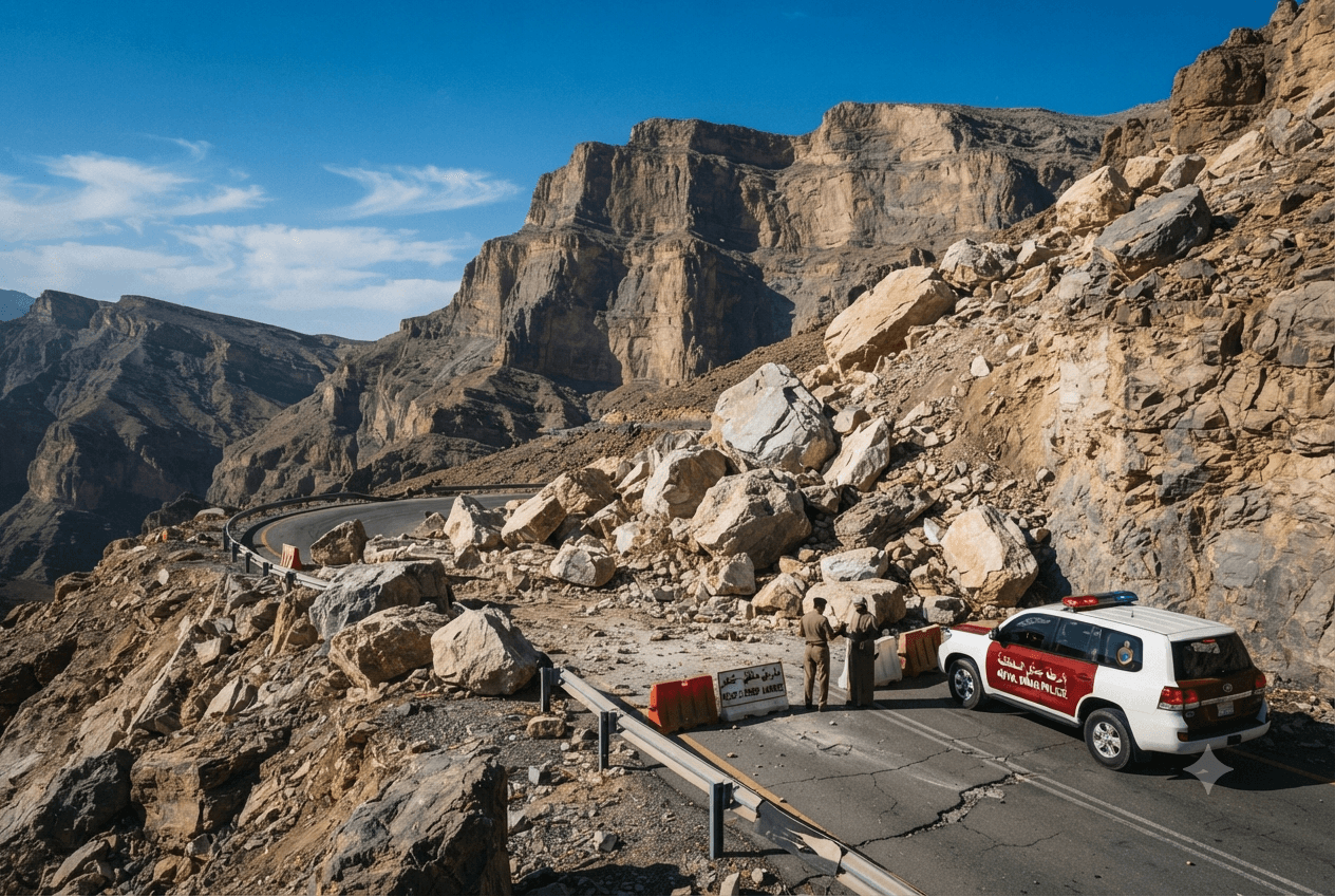 Fatal Road Accident: Single Motorist Killed By Sudden Rockfall In Remote Omani Mountain Pass Fatal Road Accident: Single Motorist Killed By Sudden Rockfall In Remote Omani Mountain Pass