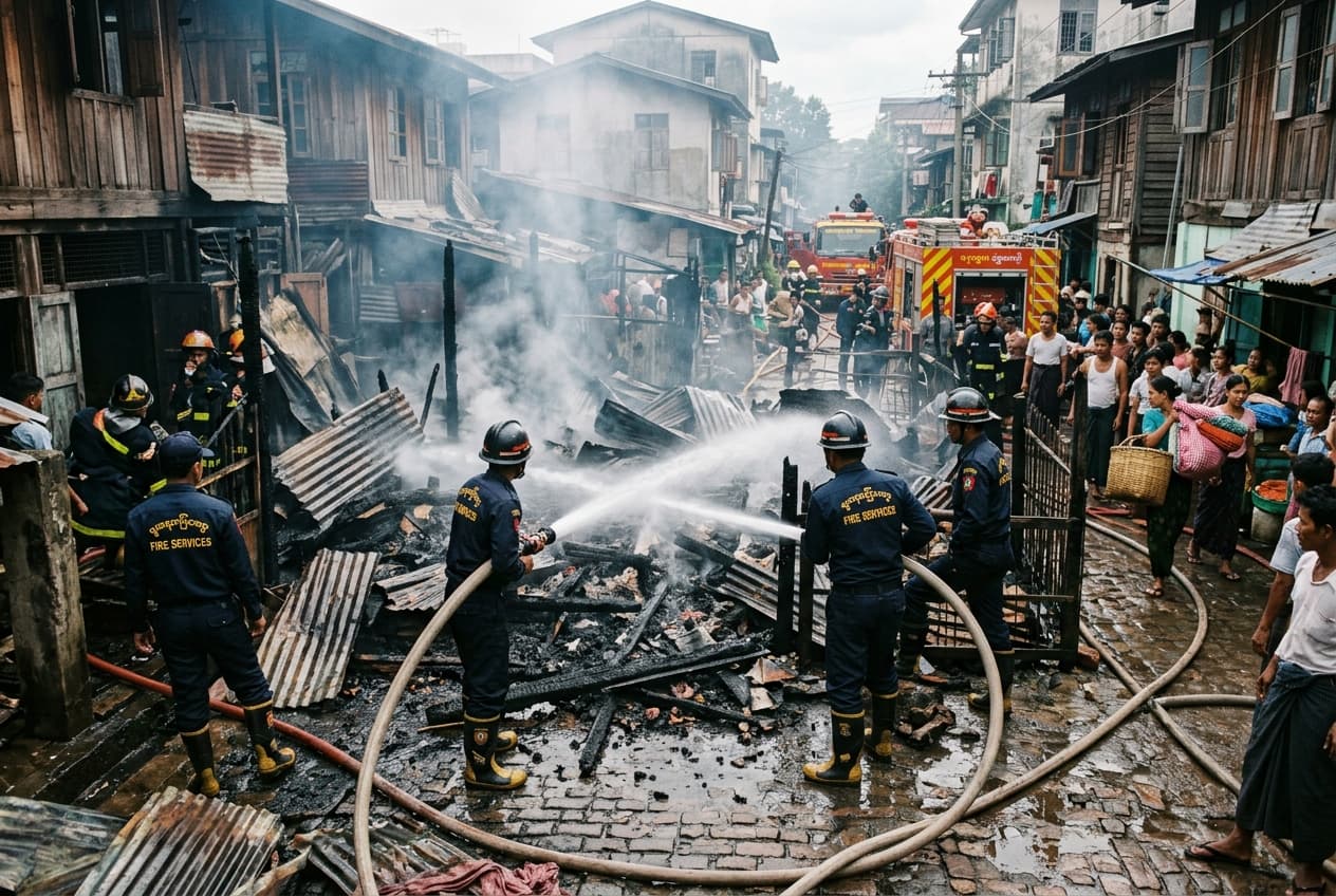 Yangon Township Blaze Kills Two: Midnight Fire Destroys Dozens of Homes in Dagon Seikkan Yangon Township Blaze Kills Two: Midnight Fire Destroys Dozens of Homes in Dagon Seikkan