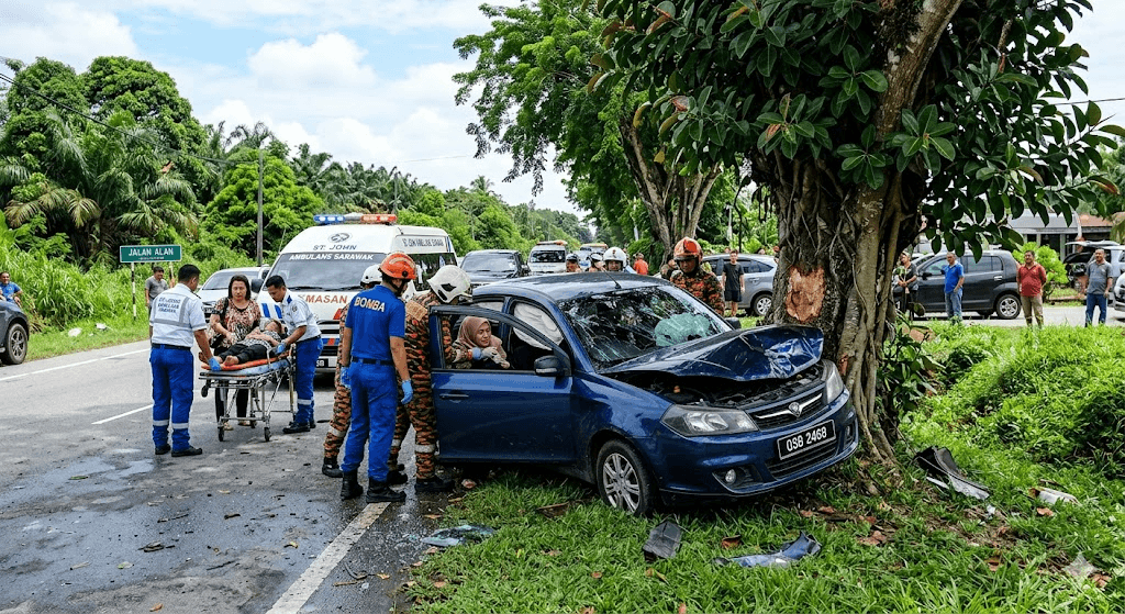Two Injured in Shocking Sibu Tree Collision Two Injured in Shocking Sibu Tree Collision