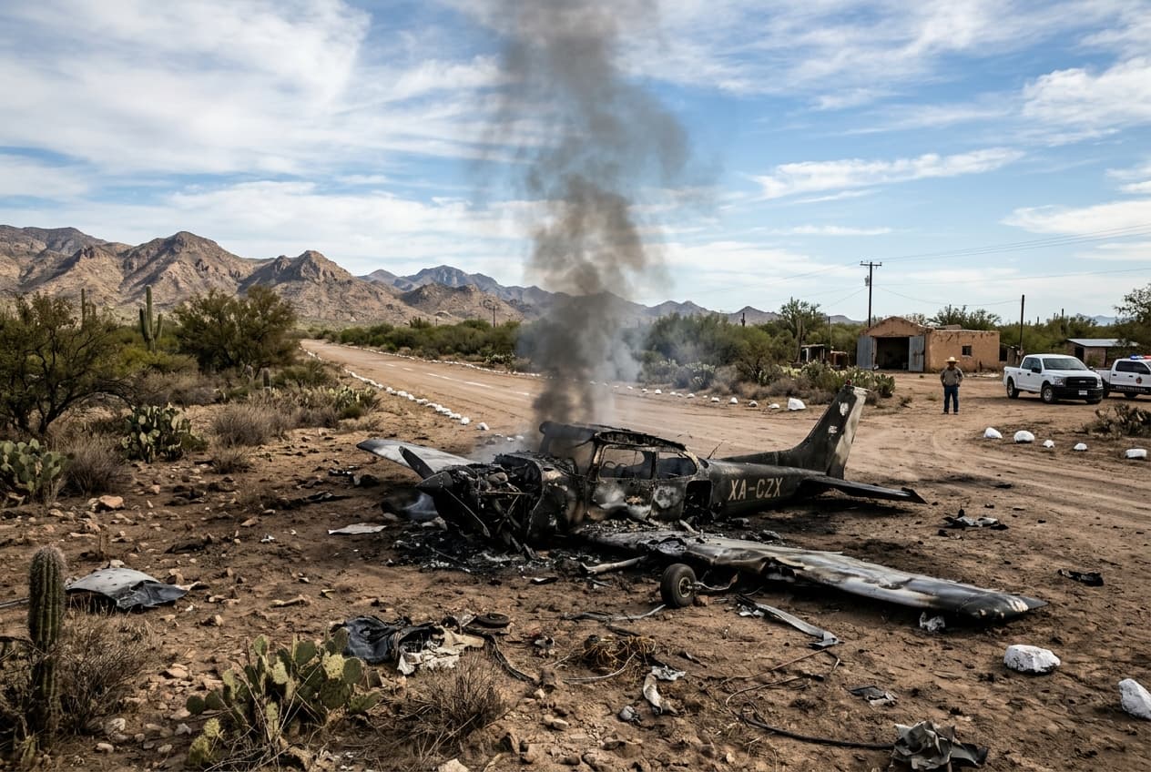 Small Aircraft Crashes Near Sonora Airstrip, Two Pilots Killed As Wreckage Burns On Impact Small Aircraft Crashes Near Sonora Airstrip, Two Pilots Killed As Wreckage Burns On Impact