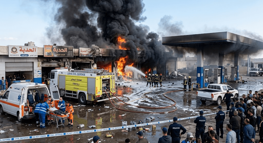 Inferno at Tripoli Station: Massive Fire Breaks Out at Al-Hadba Gas Station Inferno at Tripoli Station: Massive Fire Breaks Out at Al-Hadba Gas Station