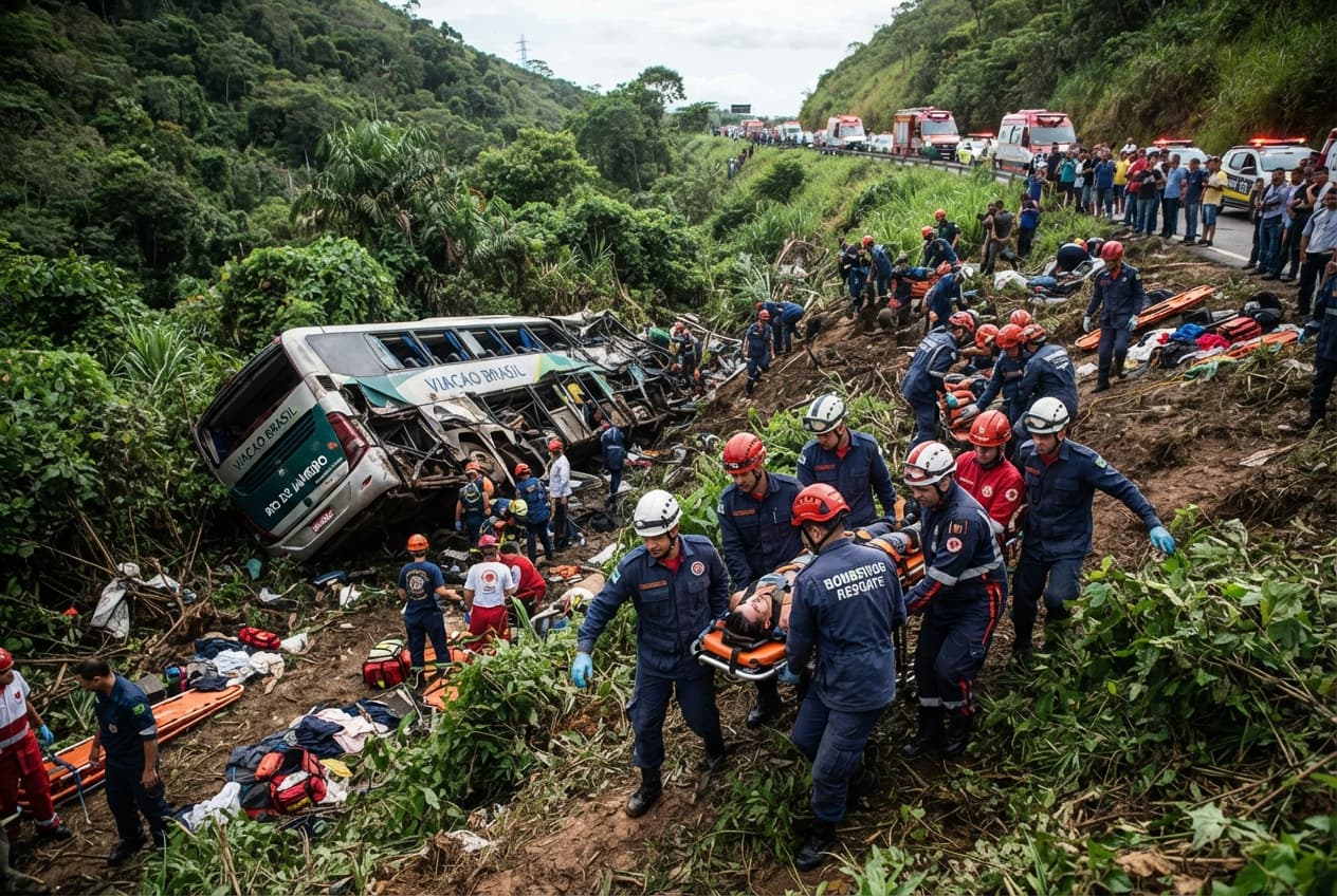 Brazil Bridge Disaster: Passenger Bus Plunges Off Elevated Highway Into Deep Ravine, Dozens Injured Brazil Bridge Disaster: Passenger Bus Plunges Off Elevated Highway Into Deep Ravine, Dozens Injured