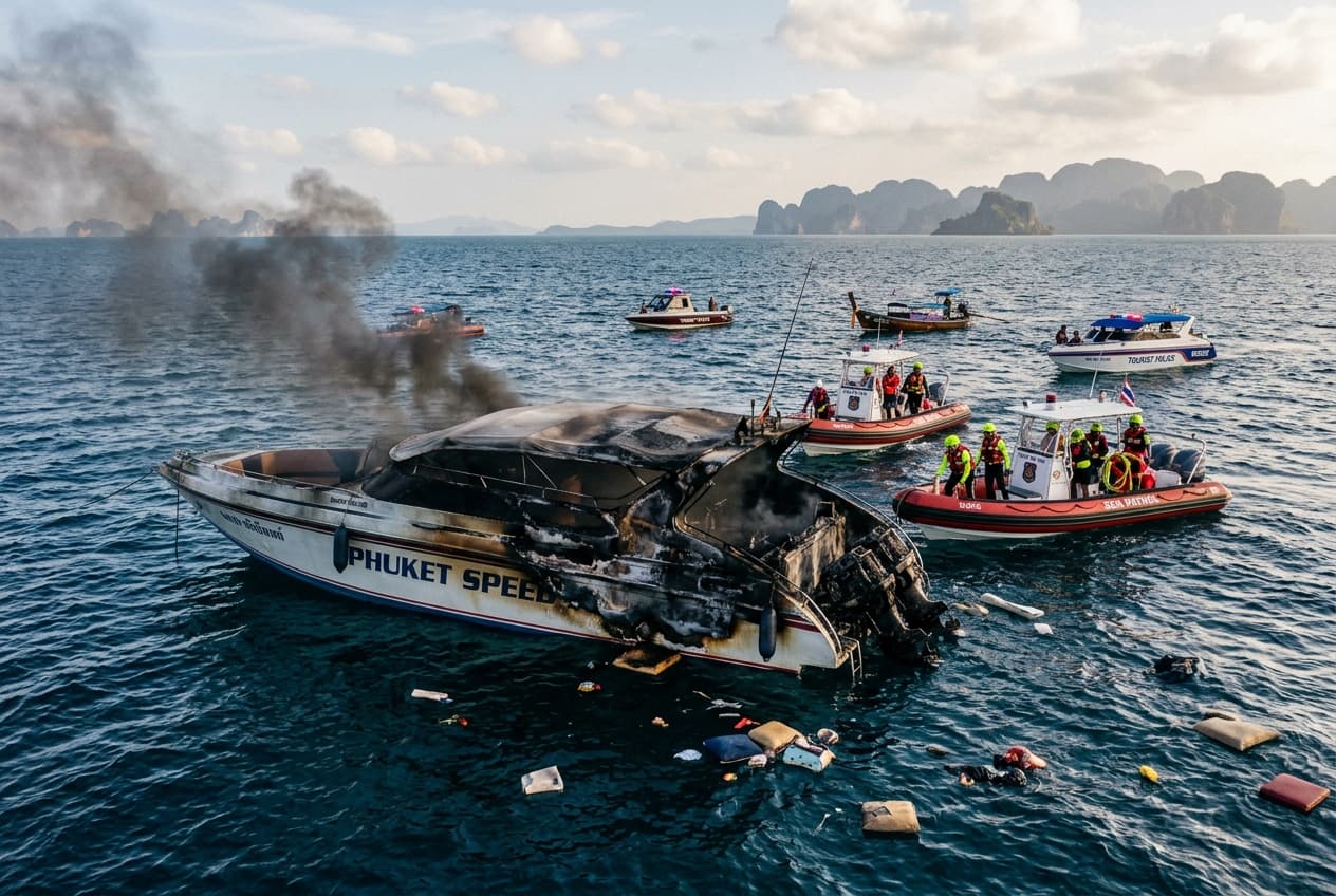 Engine Failure, Then Flames: Four Hospitalized After Tourist Boat Explodes in Southern Thailand Waters Engine Failure, Then Flames: Four Hospitalized After Tourist Boat Explodes in Southern Thailand Waters
