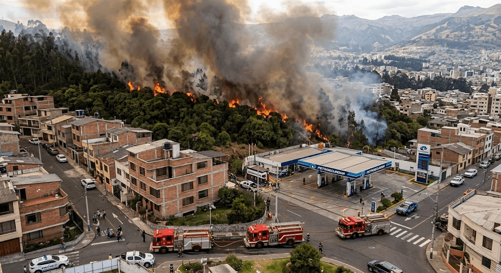 Quito Under Siege: Wildfire Engulfs 6 Hectares as Flames Threaten Homes and Gas Station Quito Under Siege: Wildfire Engulfs 6 Hectares as Flames Threaten Homes and Gas Station