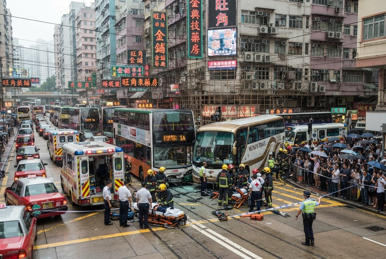 Urban Bus Collision: Mong Kok Tourist Coach and Double-Decker Crash Leaves One Dead Urban Bus Collision: Mong Kok Tourist Coach and Double-Decker Crash Leaves One Dead