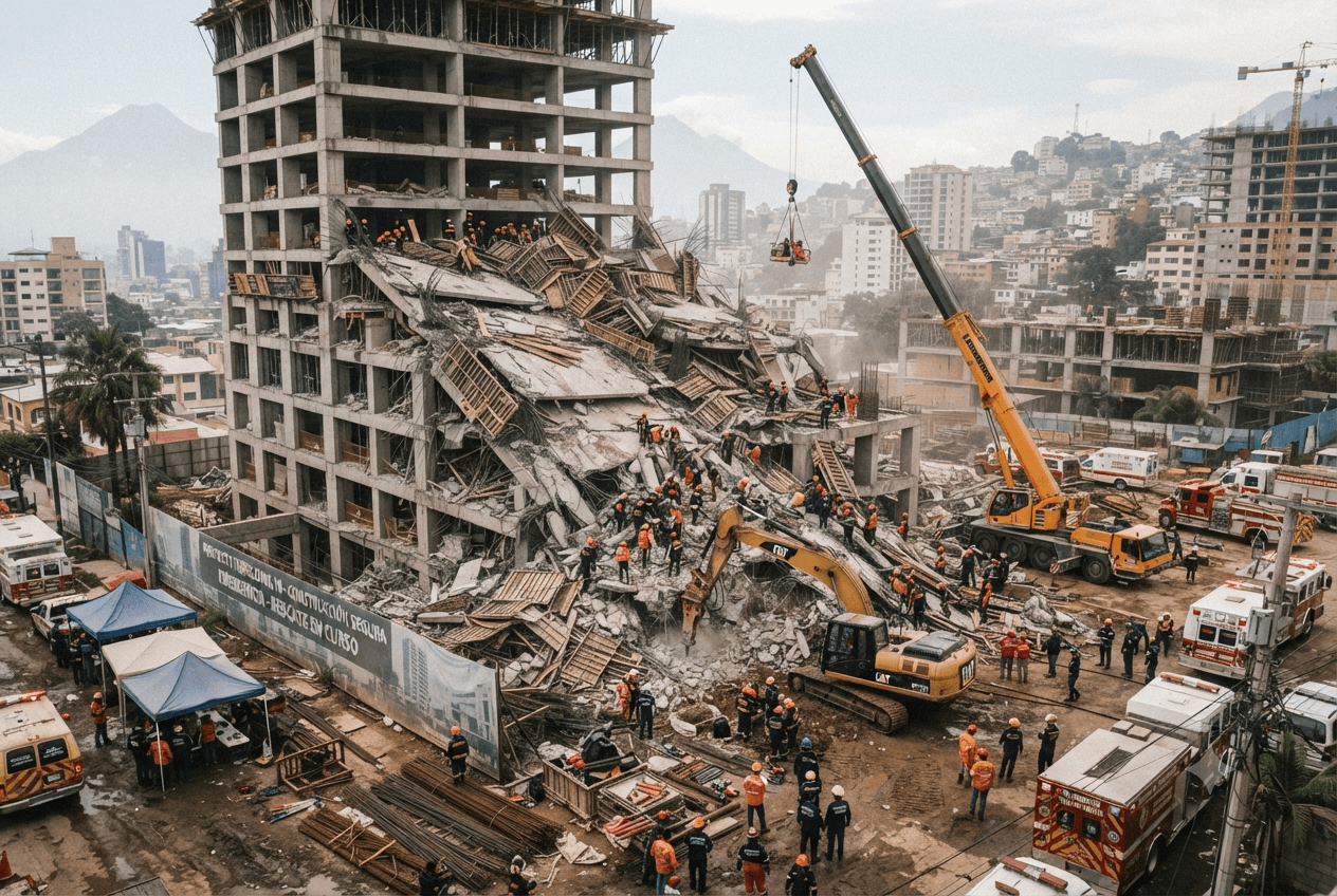 Guatemala City Construction Disaster: Structural Collapse at Building Site Leaves Three Dead Today Guatemala City Construction Disaster: Structural Collapse at Building Site Leaves Three Dead Today