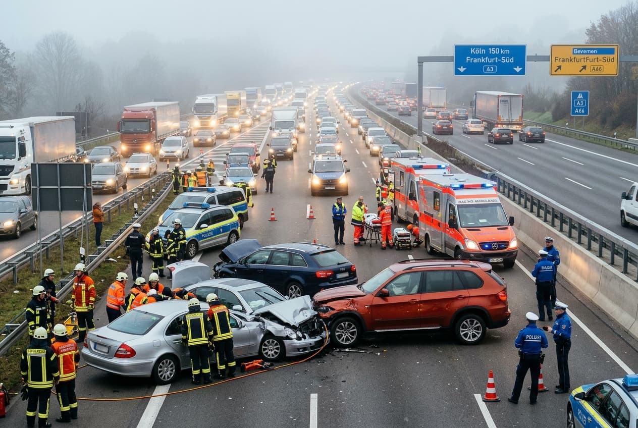 Death on the Autobahn A3: Multi-Car Pileup Kills One, Leaves Three Hospitalized, Lanes Closed Death on the Autobahn A3: Multi-Car Pileup Kills One, Leaves Three Hospitalized, Lanes Closed