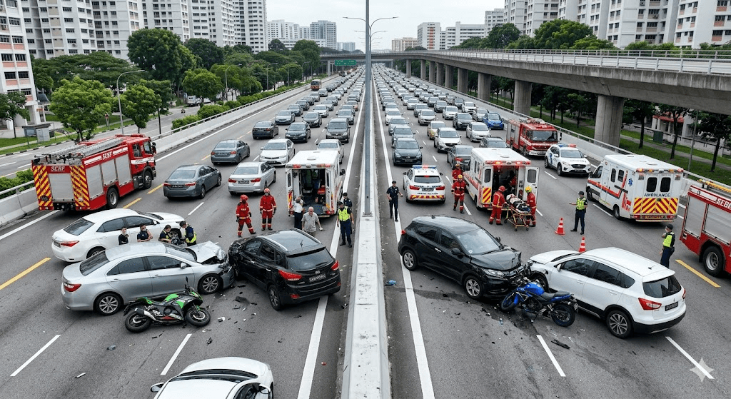 Tragedy on the PIE: One Dead, Three Injured After Near-Simultaneous Crashes Paralyze Mount Pleasant Flyover