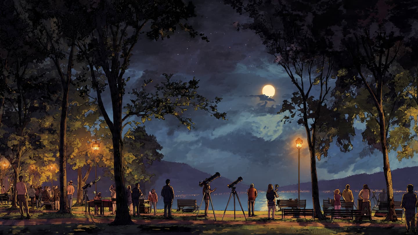 A Rare Second Moon Lights the Sky Over a Clear City Night