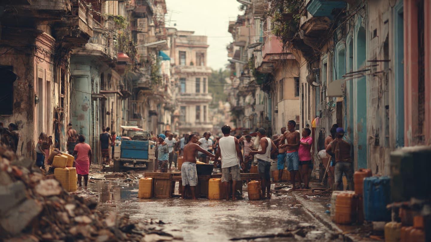 Across Storm-Damaged Cuban Towns, Empty Water Containers Gathered Beside Quiet Streets After Heavy Rainfall