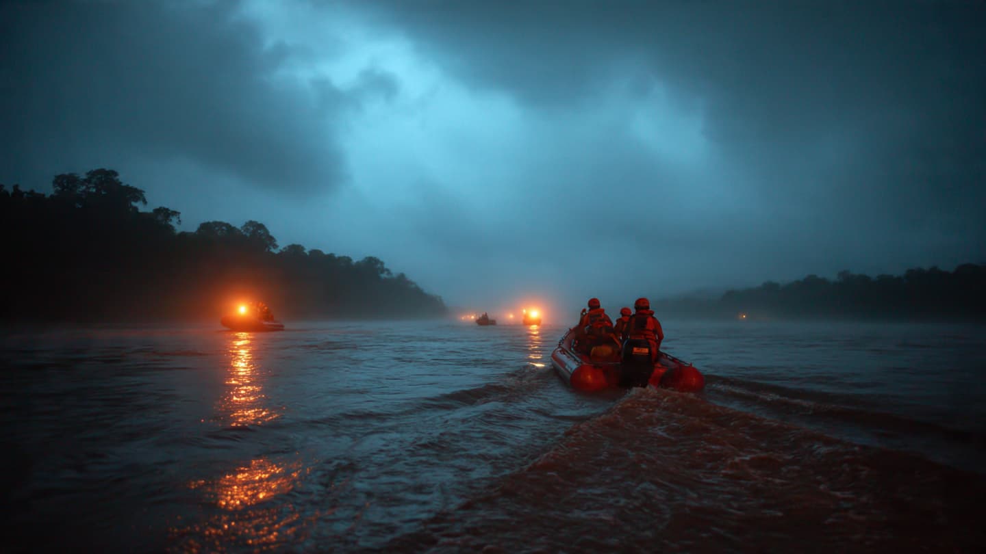 Along The Darkened Suriname River, Families Wait Quietly Beside Waters Carrying Unanswered Questions Through Nightfall