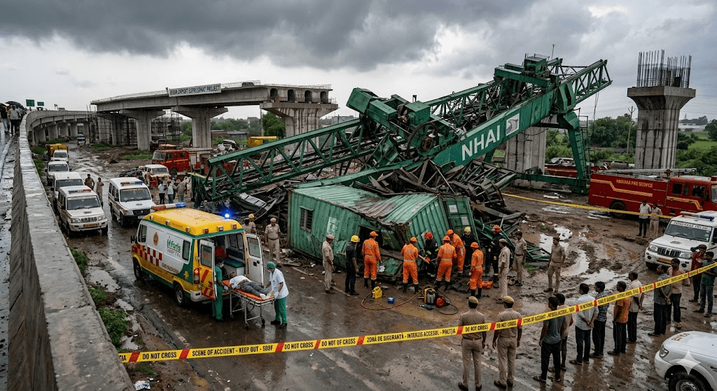 Tragedy at Jewar Expressway: 3 Workers Killed in Massive Construction Crane Collapse Tragedy at Jewar Expressway: 3 Workers Killed in Massive Construction Crane Collapse