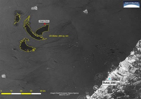 Oil Spills from the Iran War Are Visible from Space Oil Spills from the Iran War Are Visible from Space