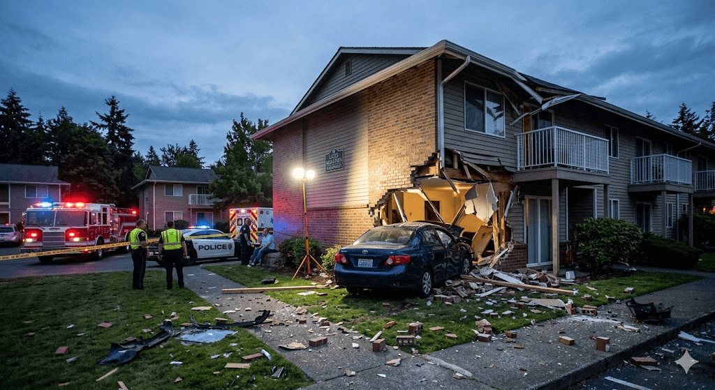 Fatal Impact: One Dead After Multi-Vehicle Crash Smashes Into Thurston County Apartment Complex