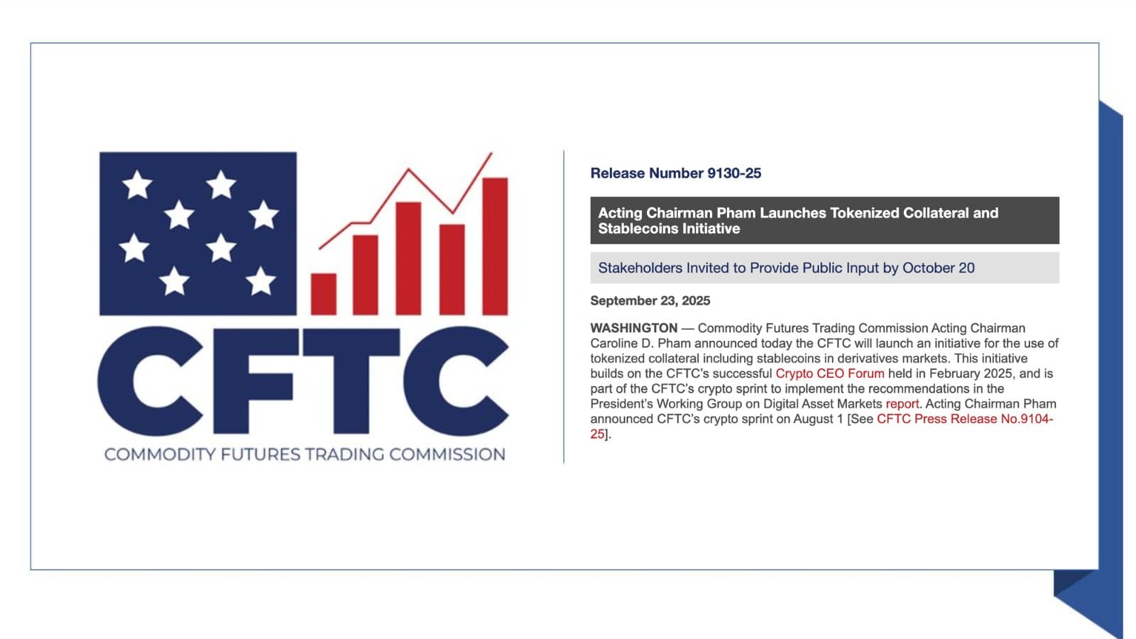 Tokenized Finance Breaks Through: CFTC Embraces the Future of Markets Tokenized Finance Breaks Through: CFTC Embraces the Future of Markets