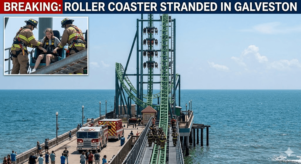 8 Rescued from Stranded Iron Shark Coaster at Galveston Pleasure Pier