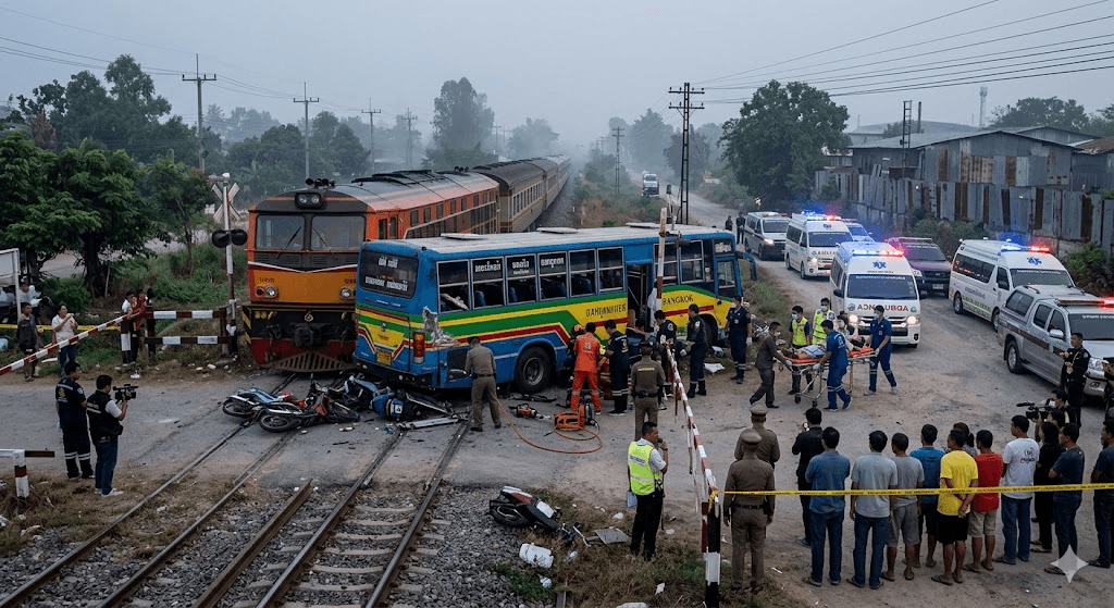 Tragedy on the Tracks: At Least 8 Dead, 25 Injured After Train Crashes into Bus in Bangkok