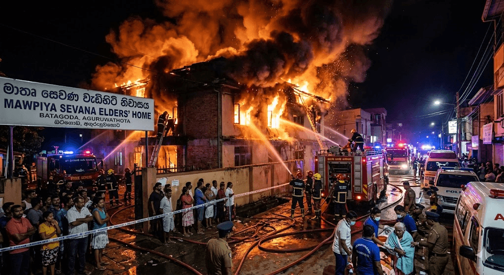 Tragedy at Care Home: Over 8 Dead as Fire Rages Through Aguruwathota Elders' Home Tragedy at Care Home: Over 8 Dead as Fire Rages Through Aguruwathota Elders' Home