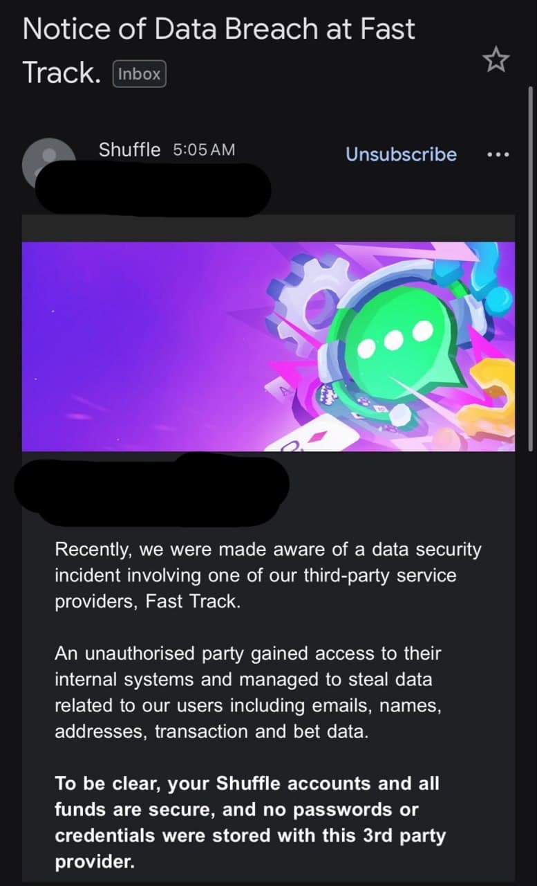 Shuffle Crypto Casino Confirms Data Breach via Third-Party CRM Fast Track Shuffle Crypto Casino Confirms Data Breach via Third-Party CRM Fast Track