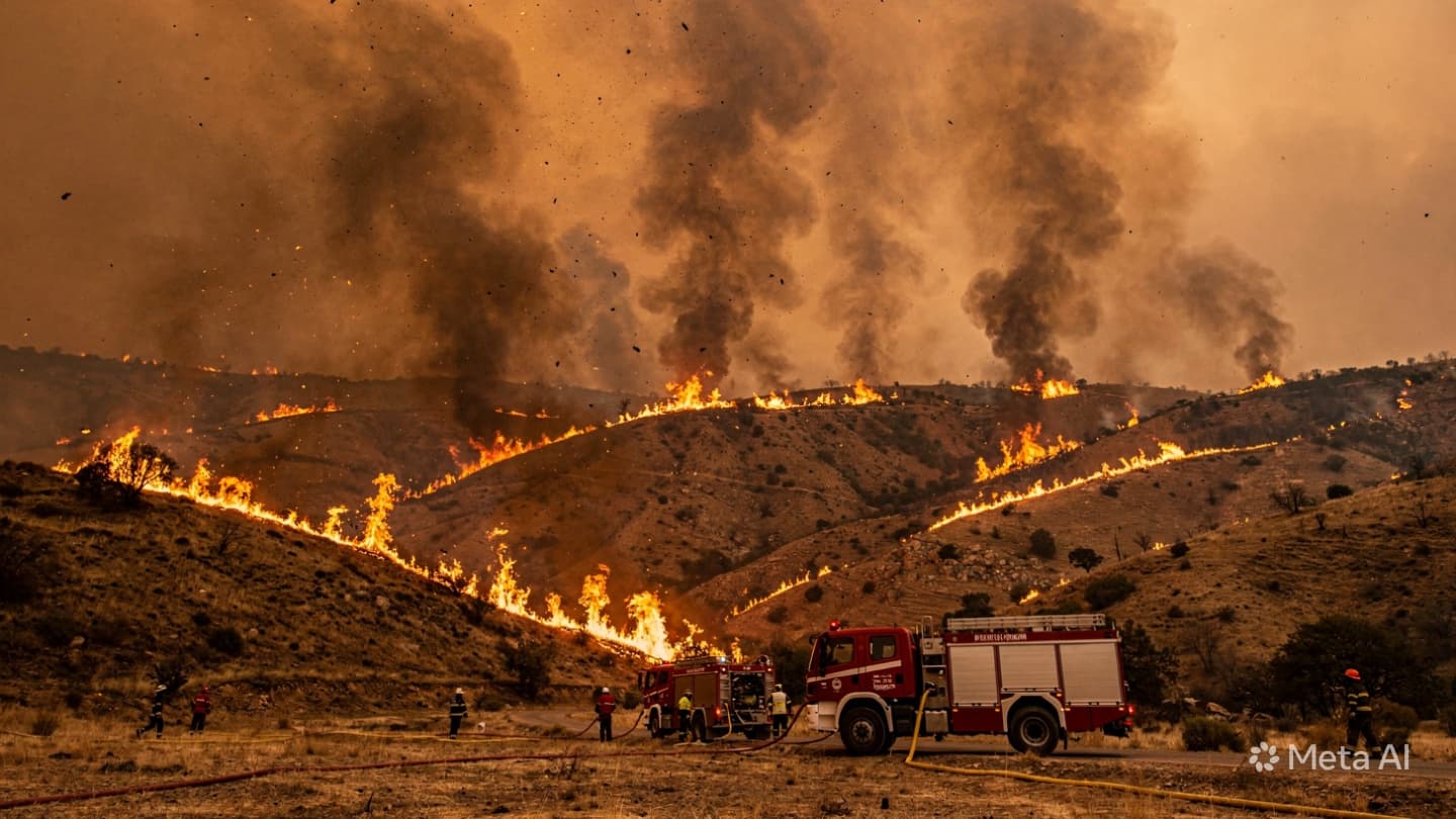 Between Burning Pines and Dust-Filled Roads, Firefighters Battle Relentless Flames Across Córdoba Countryside Overnight