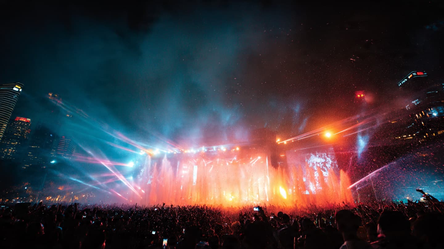 When the Music Fades Into a Tense Confrontation Beneath the City’s Neon Festival Lights