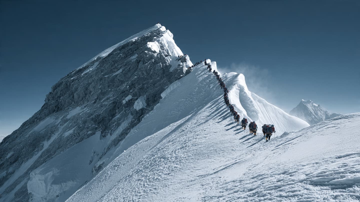 Above the Clouds, a Record Crowd Climbs Toward the Roof of the World