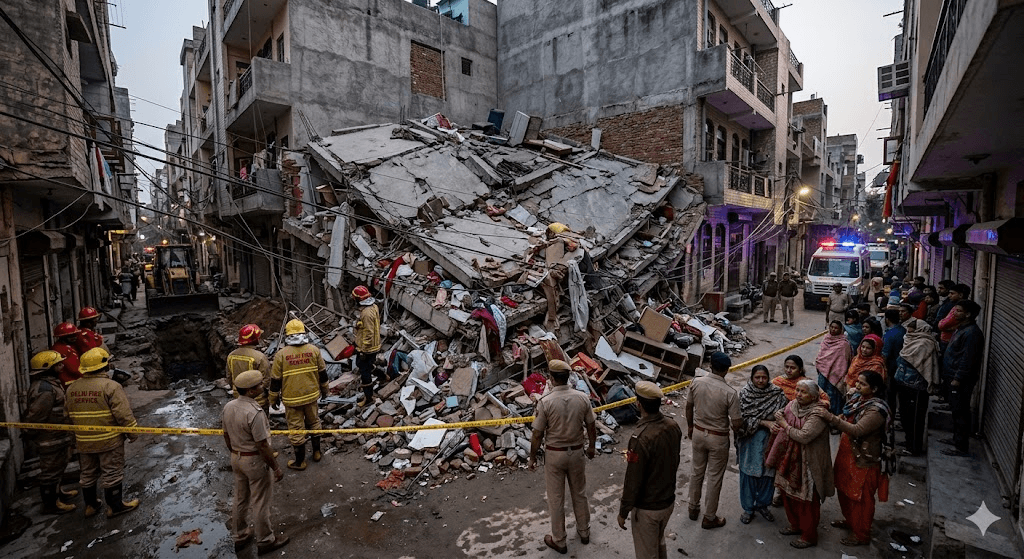 Breaking: Four-Storey Residential Building Collapses in Delhi’s Karawal Nagar Breaking: Four-Storey Residential Building Collapses in Delhi’s Karawal Nagar