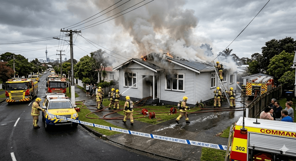 Fire Breaks Out in Mt Roskill: 16 Firefighters Battle Blaze at Auckland Home
