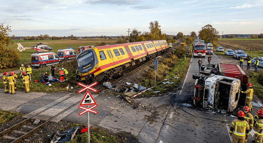 Tragedy on the Tracks: Truck Driver Killed, Multiple Passengers Injured in Western Poland Train Derailment