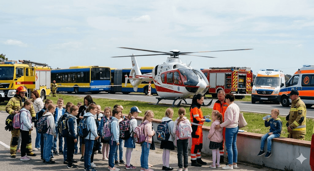 Air Rescue Scrambled After Two Buses Carrying Children Collide in Northern Poland Air Rescue Scrambled After Two Buses Carrying Children Collide in Northern Poland