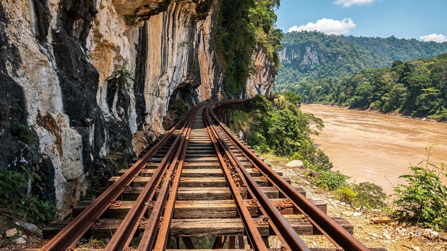 Between the Historic Track and the Careless Rush of a Passing Tourist Van Between the Historic Track and the Careless Rush of a Passing Tourist Van