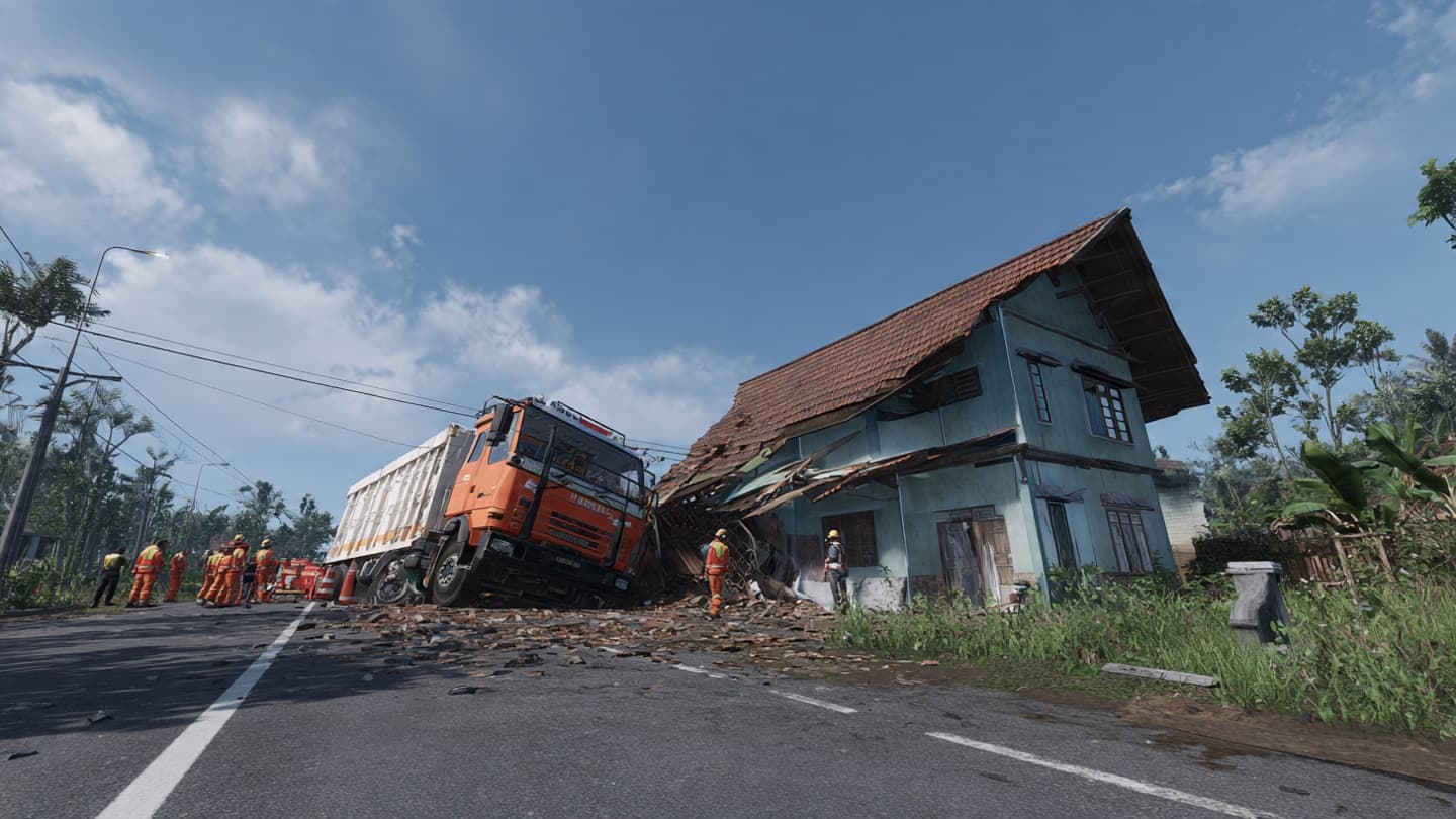 Amid the Port's Rhythm, the Container Truck Suddenly Overturned