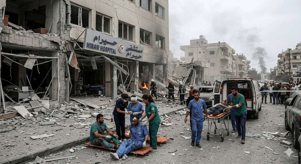 Direct Hit: 13 Staff Members Wounded as Israeli Airstrike Blasts Vicinity of Hiram Hospital in Tyre