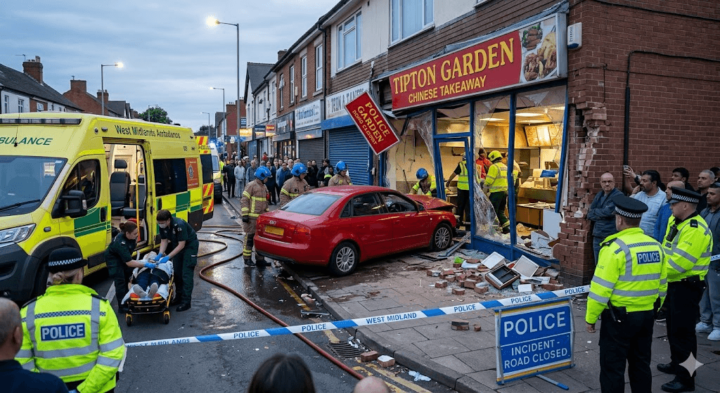 Tragedy in Tipton: Man Dead and Four Children Hospitalized After Car Plows Into Chinese Takeaway Tragedy in Tipton: Man Dead and Four Children Hospitalized After Car Plows Into Chinese Takeaway