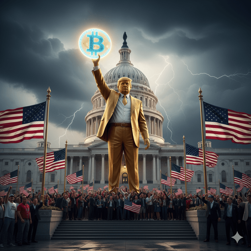 Golden Statue of Trump With Bitcoin Sparks Symbolic Debate Outside U.S. Capitol Golden Statue of Trump With Bitcoin Sparks Symbolic Debate Outside U.S. Capitol