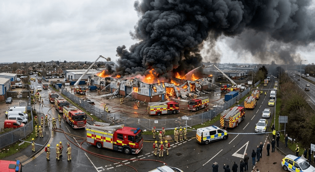 Massive Fire Outbreak: Over 50 Firefighters Battling Large Blaze at Hertfordshire Industrial Estate Massive Fire Outbreak: Over 50 Firefighters Battling Large Blaze at Hertfordshire Industrial Estate
