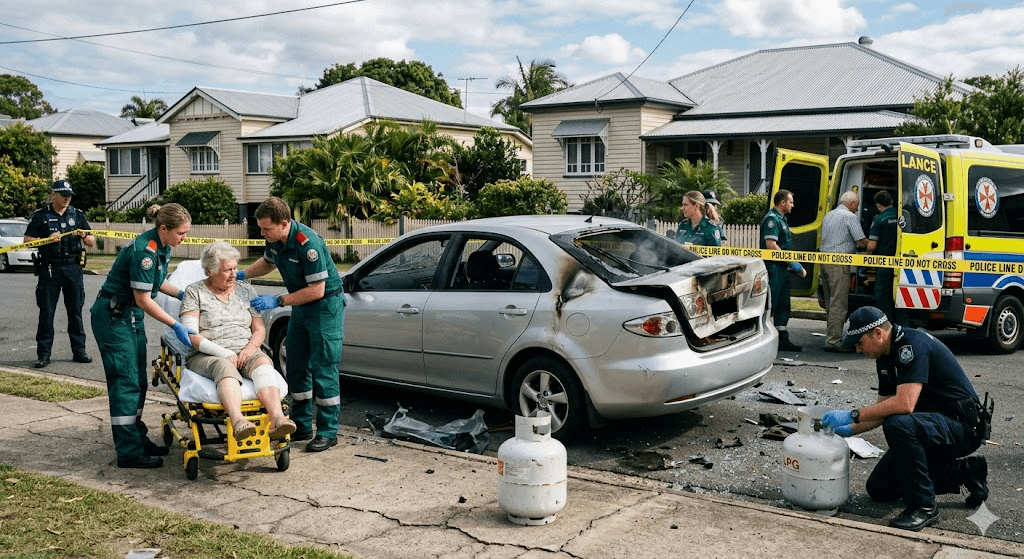 Car Explosion Terrifies Brisbane Suburb: Elderly Couple Hospitalized After Gas Cylinder Blast Car Explosion Terrifies Brisbane Suburb: Elderly Couple Hospitalized After Gas Cylinder Blast