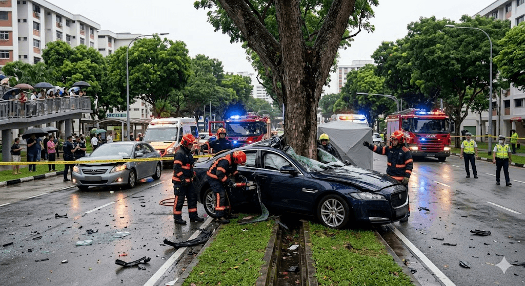 Driver Killed, Jaguar Destroyed in Intense Two-Car Clementi Accident