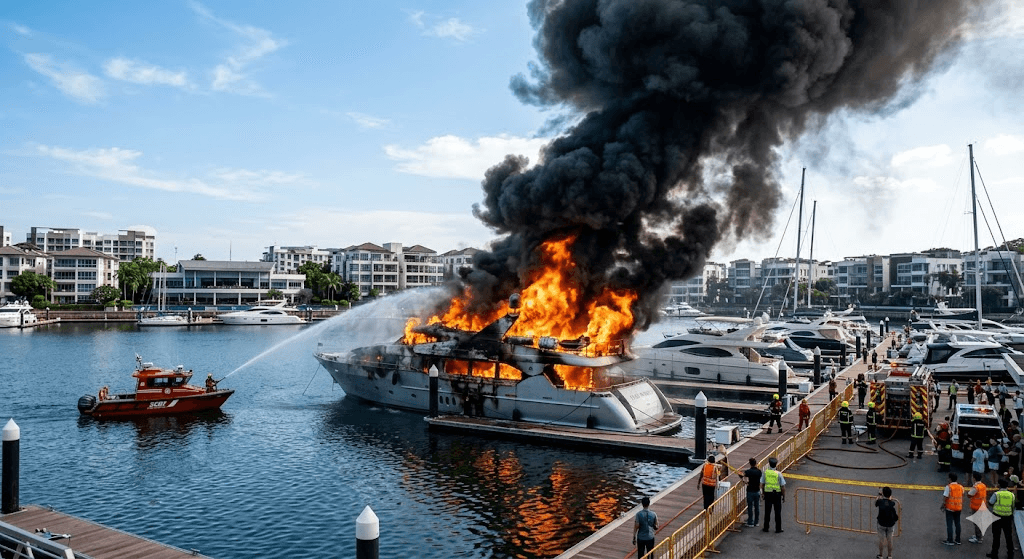 Luxury Yacht Bursts into Flames at Sentosa Cove’s Exclusive ONE°15 Marina Club Luxury Yacht Bursts into Flames at Sentosa Cove’s Exclusive ONE°15 Marina Club